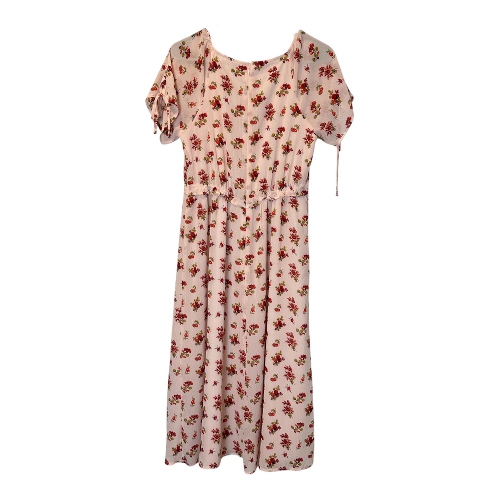 Madewell Sz-4 Midi Dress Tie Sleeve Ruffle Waist Countryside‎ Blooms Pink Floral - Picture 9 of 15